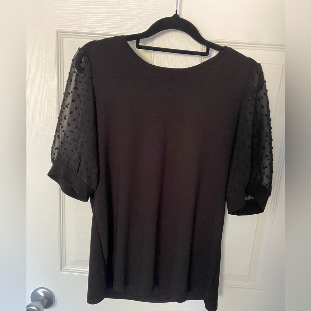 Semi-Sheer Sleeved Swiss Dot Shirt